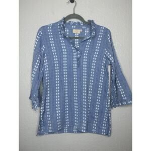 Rungolee Jacqueline Blouse Blue Floral Popover Top Ruffle Embroidered Size Small